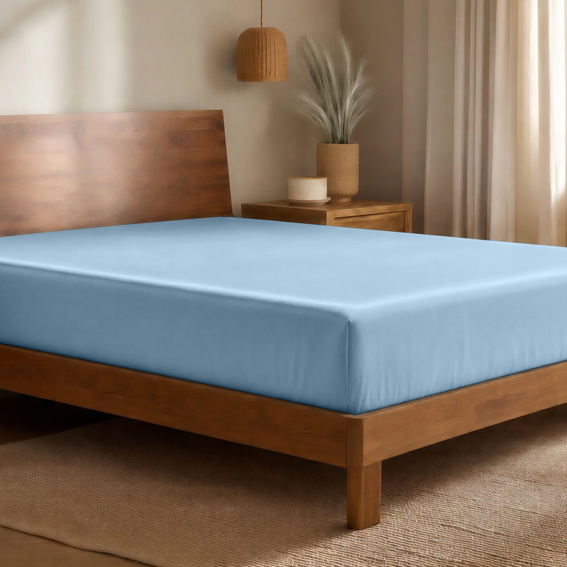 Drap-housse en rayonne de bambou, Bleu clair, Drap-housse pour lit simple TG
