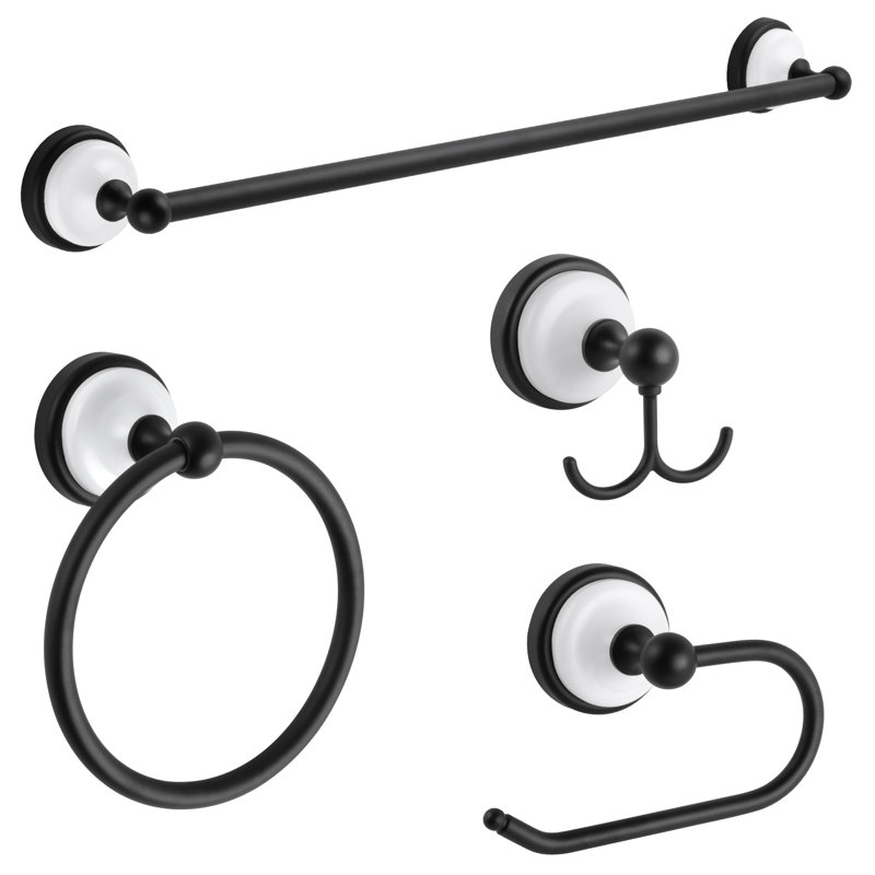 Savannah 4 - Piece Bathroom Hardware Set, Matte Black/White