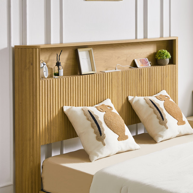 Structure de lit double TG avec tête de lit et station de charge intégrée, Double XL, Brun