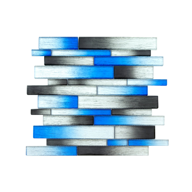 Carrelage mosaïque en verre de taille aléatoire, Bleu ciel / gris foncé