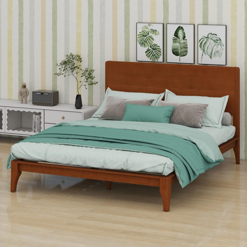 Lit plateforme, Bambou/métal, Lit double, Brun
