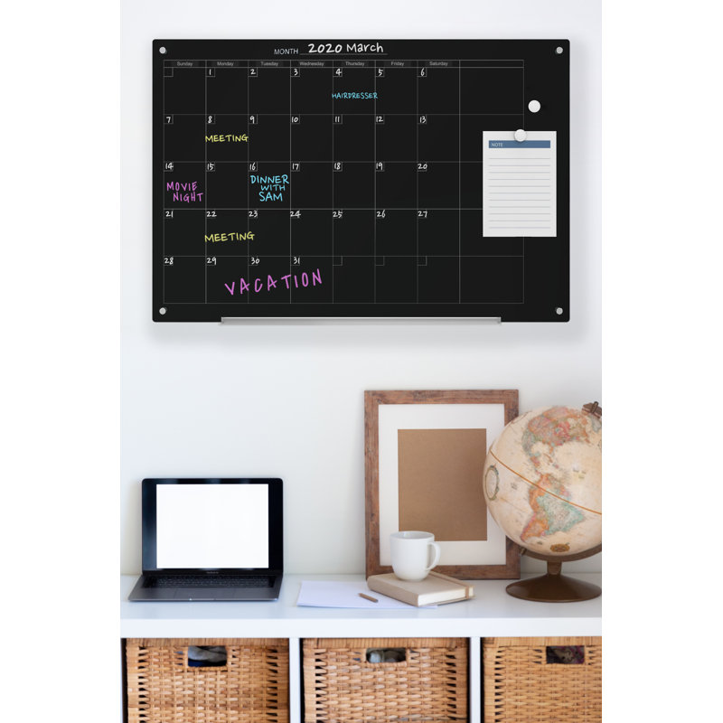 Tableau magnétique en verre avec calendrier audiovisuel direct, Noir, H 36 po x L 48 po