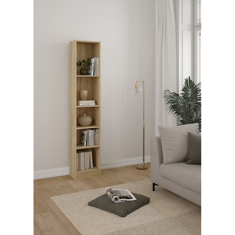 Darwen 15.98" W x 80" H Narrow 5 Shelf Bookcase, Oak Structure