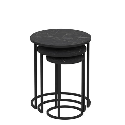 Modern Black Nesting Table Set (3 Pieces), 19.7 x 22.8 x 19.7 in, 15.7 x 20.5 x 15.7 in, 11.8 x 18.9 x 11.8 in | 100% Melamine Coated Particle Board, Metal Frame | Stylish Industrial Design for Living Room, Office & Home Decor