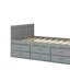 Lit plateforme simple en bois multifonctionnel avec bureau et tablette de rangement au bout du lit, lit gigogne intégré et 3 tiroirs-526349827