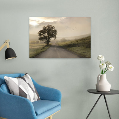 Foggy Country Road I, art contemporain de paysage abstrait