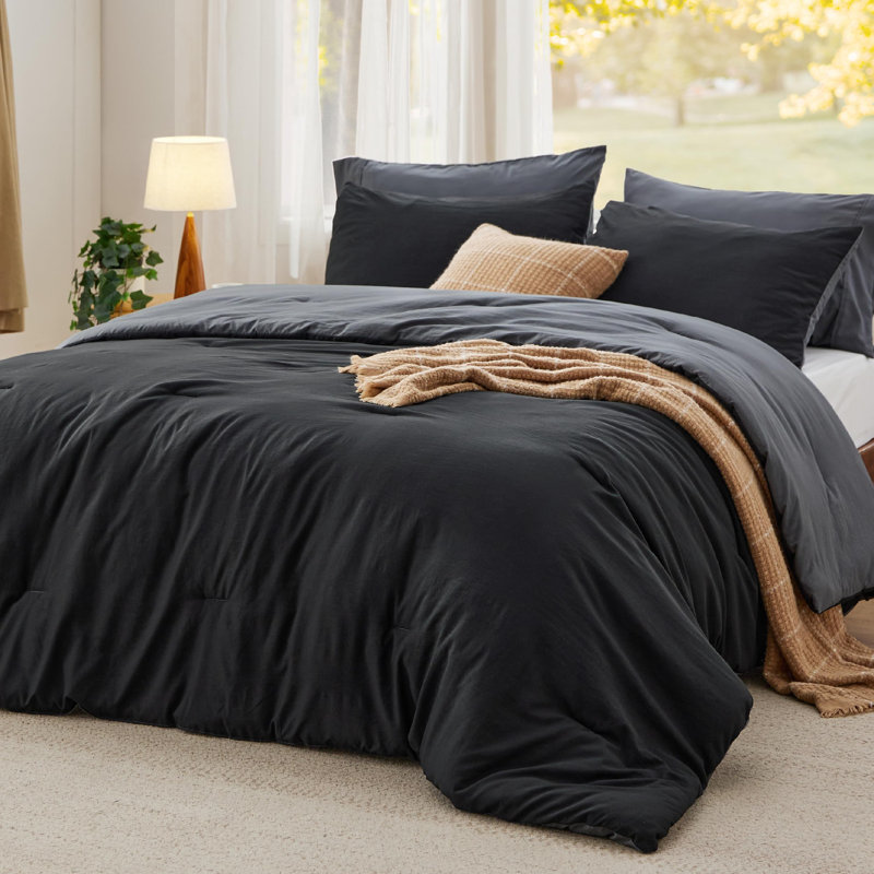 Bedsure Reversible Prewashed Comforter Set, King Comforter + 2 Standard Pillowcases, Black/Grey