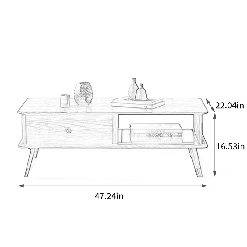 Table basse moderne et simple nordique, H 16,53 po x l 47,24 po x P 22,04 po