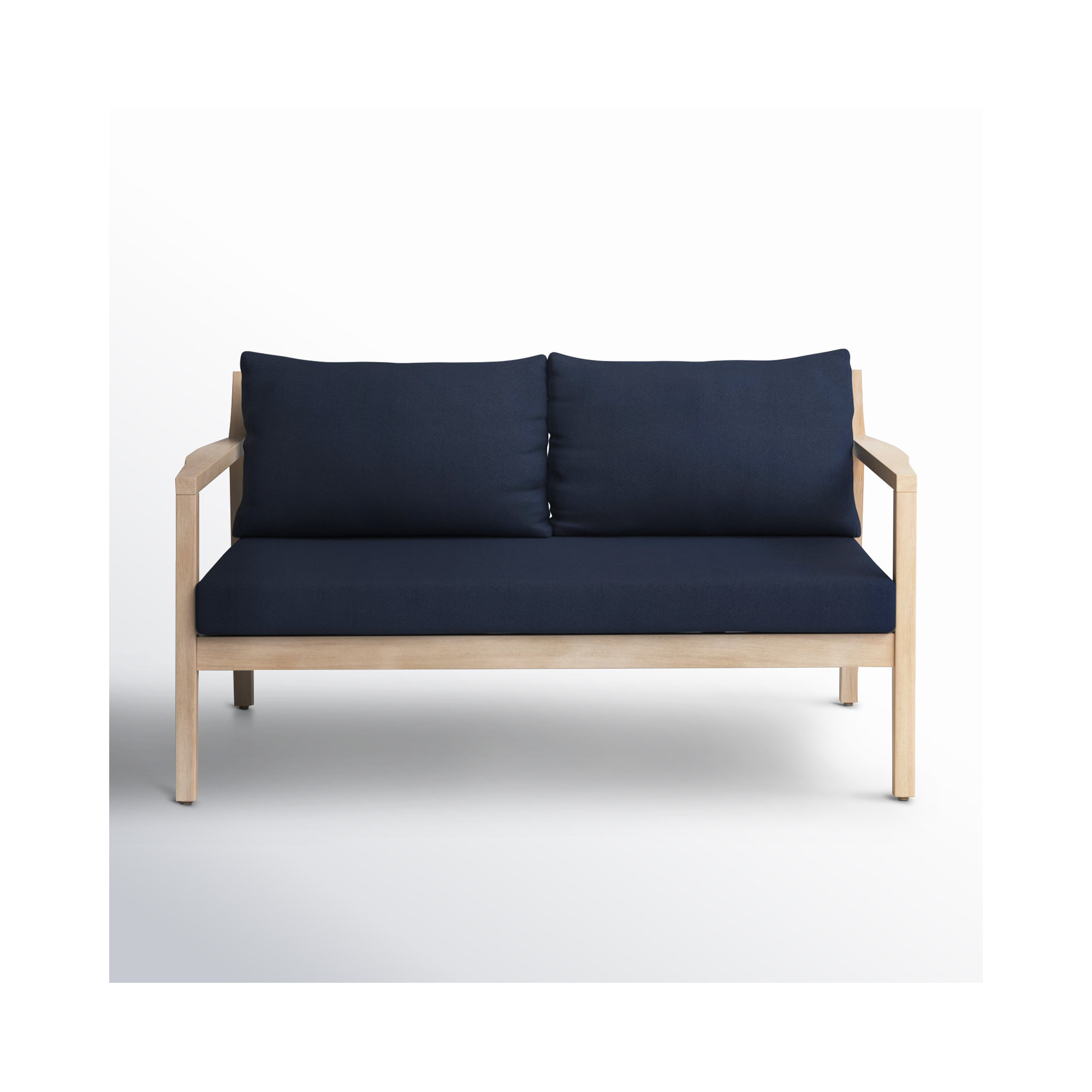 Amina 58" Acacia Outdoor Love Seat with Cushions, Navy Performance Olefin