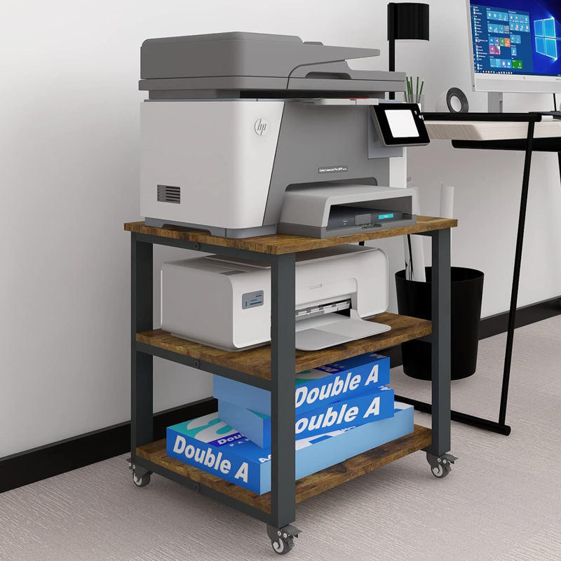 20" H x 19.7" W 3-Tier Laser Printer Stand with Storage Pinter desk Floor-Standing Rack on Wheels, Retro