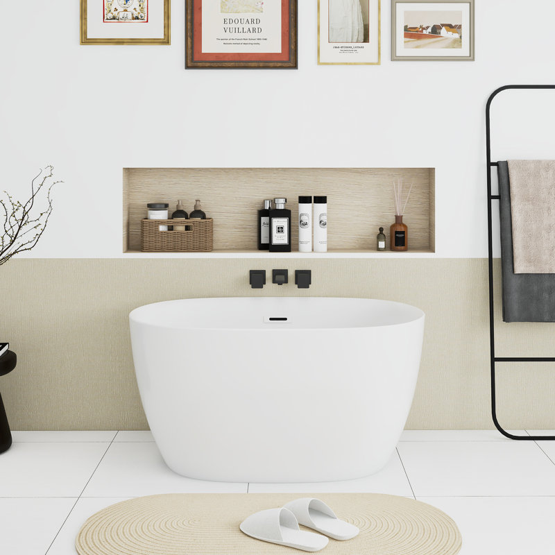 Baignoire de trempage autoportante en acrylique ovale blanche de 47 pouces, certifiée par CUPC