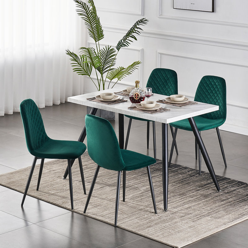 Brienna Velvet Upholstered Armless Dining Chair, Green Velvet, Black