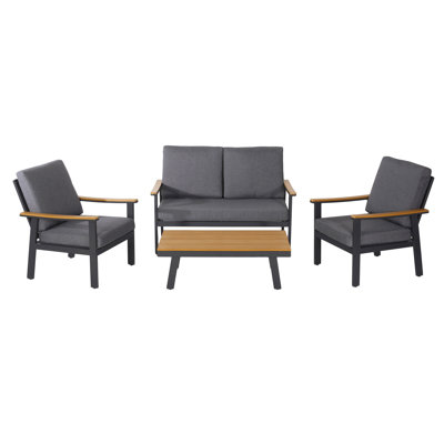 Vanie 4Pc Outdoor Set With Loveseat, Chairs, And Table, Gray Olefin