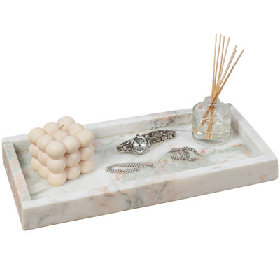 Plateau de comptoir de salle de bain rectangulaire minimaliste en marbre 12 po x 6 po Luxe Stone