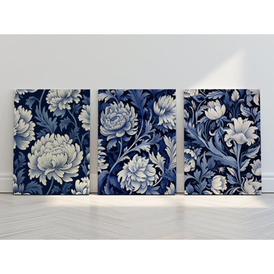 Blue Botanical Wall Art, Above Bed Decor, Canvas Wall Art