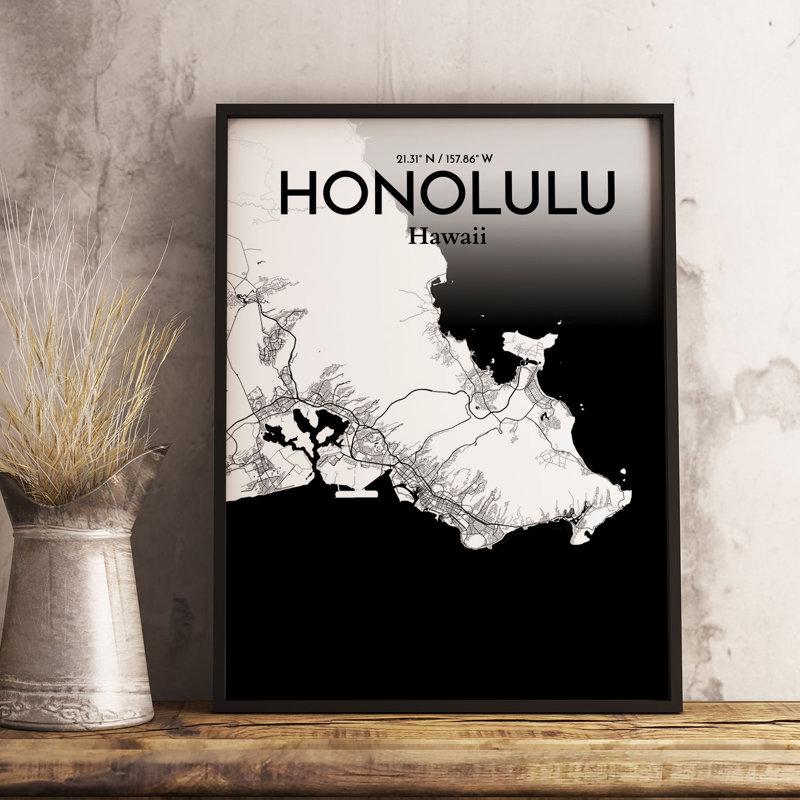 Honolulu City Map - No Frame Print, 50.8cm H x 40.6cm W x 0.1cm D