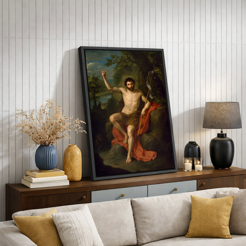 «Saint John the Baptist», œuvre d'art classique, impression sur toile, H 36 po x l 24 po x P 1,5 po, Cadre flottant noir
