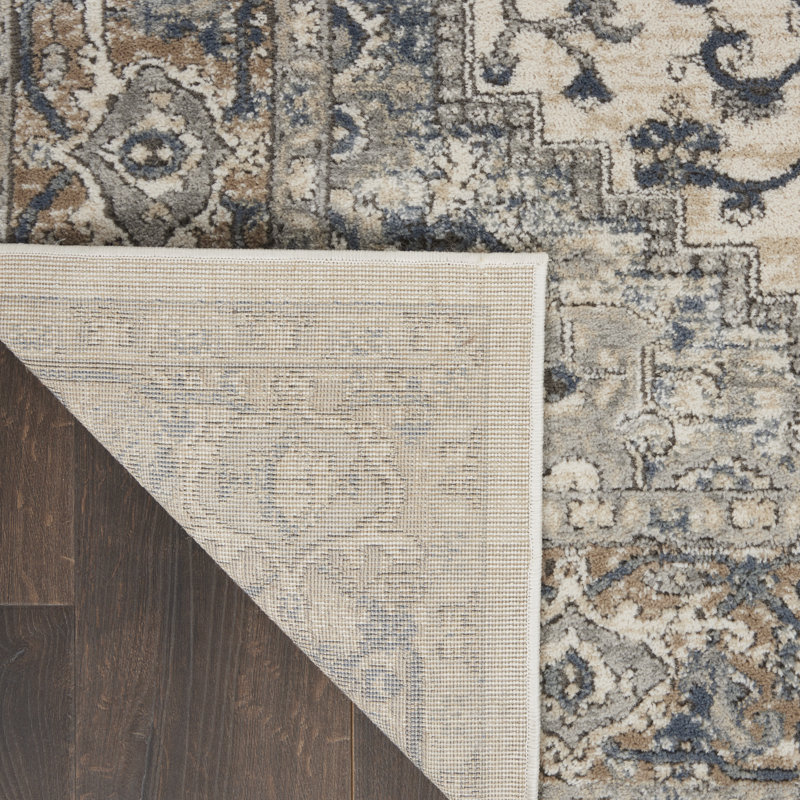 Tapis ivoire / gris à motif oriental Jurado, Rectangle 6 pi 7 po x 9 pi 6 po
