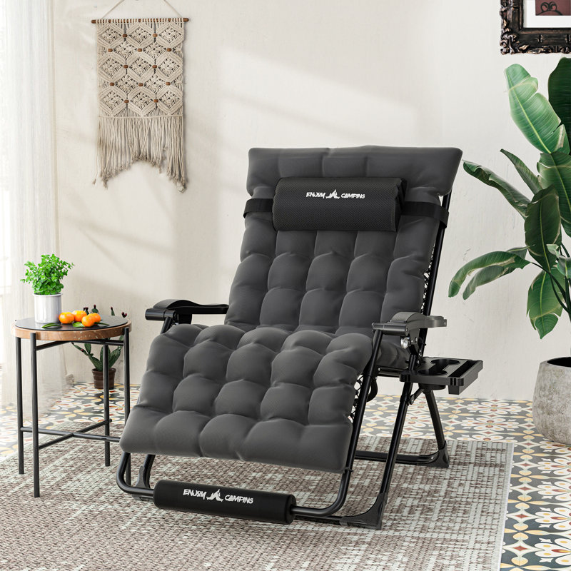 Oversized 33In XXL Zero Gravity Chair Folding Patio Lounge Chair with Cushion and Cup holder, 45" H x 33" W x 30" D
