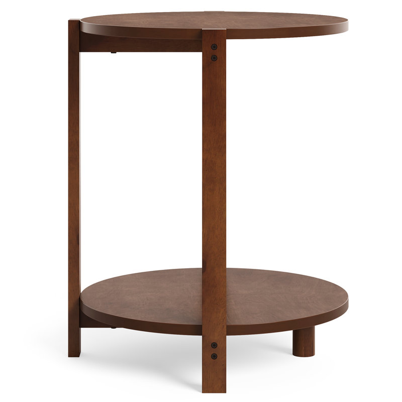 Solid Wood End Table with 2-Tier Storage, Walnut