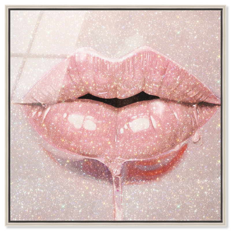 Lux Kiss Pink Canvas Fashion Print by Oliver Gal, 21"H x 21"W, Silver Frame
