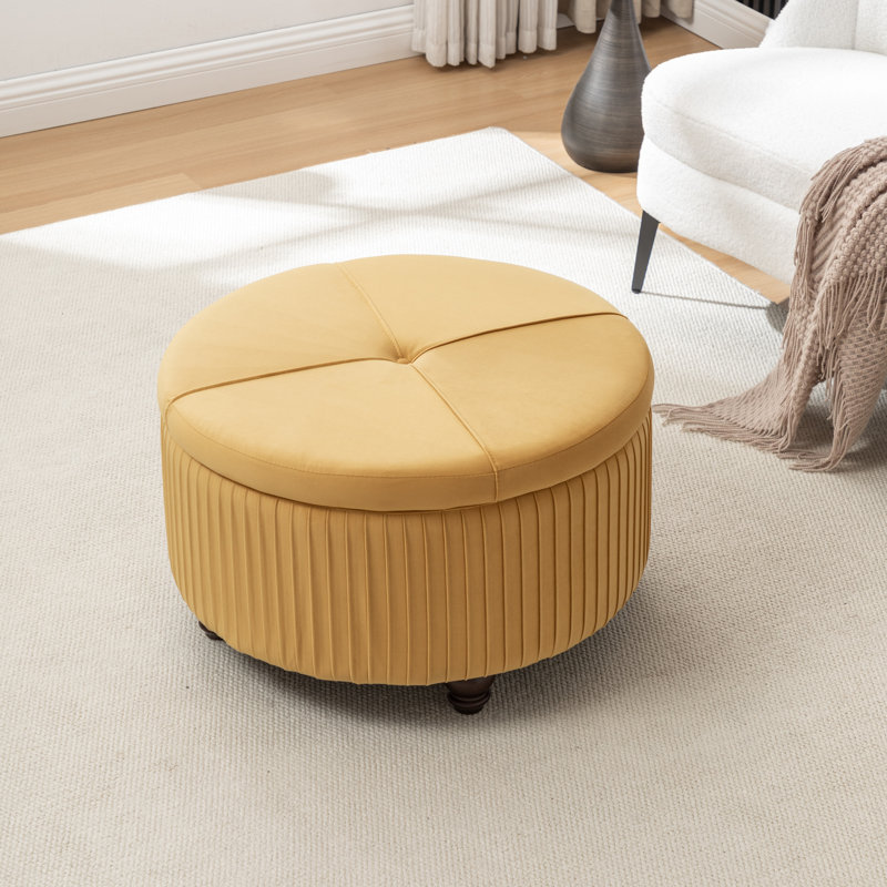 Repose-pieds rond avec rangement en velours Bula, Jaune