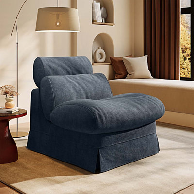 Fauteuil d'appoint minimaliste avec structure en bois massif, revêtement en chenille souple et semi-ferme, idéal pour le salon, la chambre à coucher, le balcon et le coin lecture au bureau.