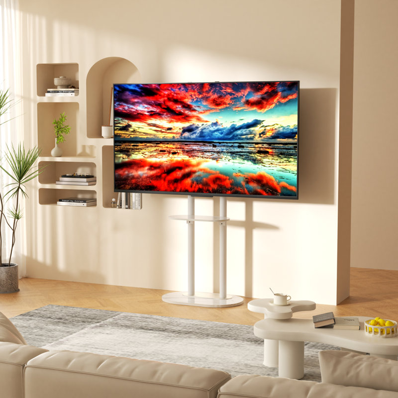 Tv Floor Stand For 40"-75" Height Adjustable Tv Mount , White