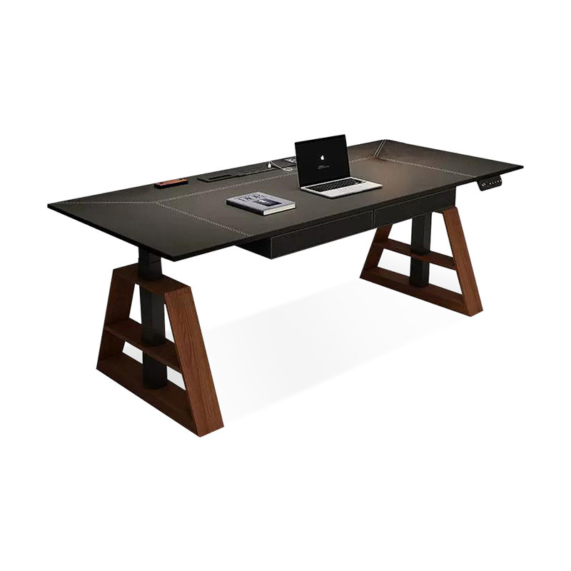 Black Rectangle Height-adjustable with 2 Drawers Standing Desk, 49.21" H x 78.74" W x 31.5" D