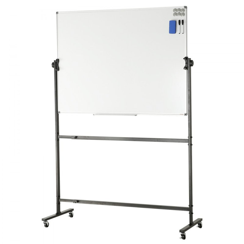 Tableau blanc magnétique roulant, tableau blanc mobile double face 48 x 36 pouces, tableau effaçable à sec à hauteur réglable avec roulettes, 1 marqueur effaçable magnétique et 3 marqueurs effaçables à sec et plateau mobile pour école de bureau