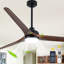 Ventilateur de plafond 72 po en bois massif noir avec lumière et télécommande / APP, ventilateurs de plafond à DEL à 6 vitesses et à intensité variable pour le salon