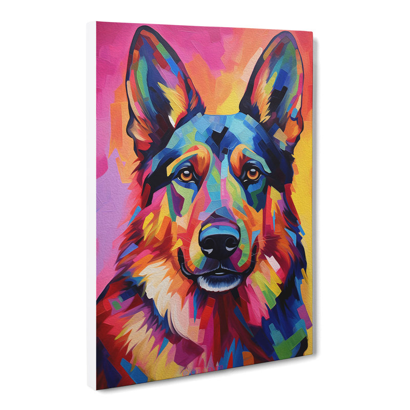 German Shepherd Hard Edge Painting No.2 - Wrapped Canvas, 50cm H x 35cm W x 3cm D