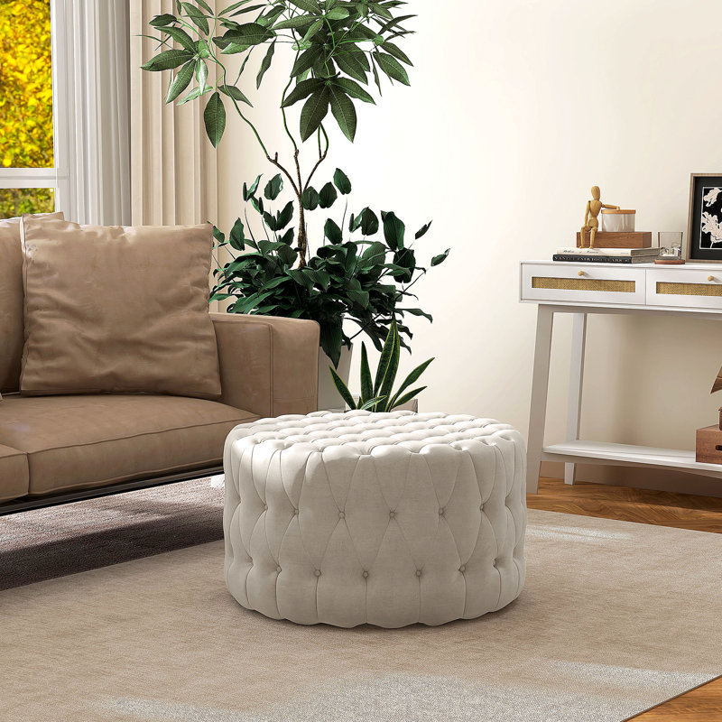 Siège rembourré rond en velours 31,5 po Beige Velvet Feel