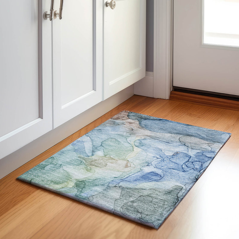 Tapis bleu Cerrito AMF512 lavable à la machine de qualité supérieure, Rectangle 1 pi 8 po x 2 pi 6 po