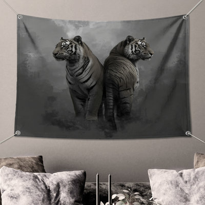 Tapisserie murale «Deux Tigres blancs» - Décoration murale Tigres