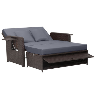 PE Rattan Patio Daybed With Cushions Adjustable Backrest Storage Ottoman by Ebern Designs