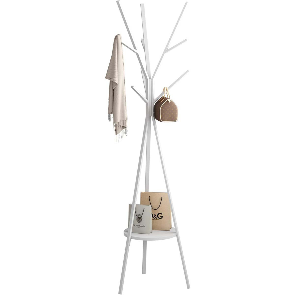thumbnail image 2 of Bamboo Coat Rack With 9 Hooks & Shelf – Free Standing Hall Tree (UNHO) 2 of 6
