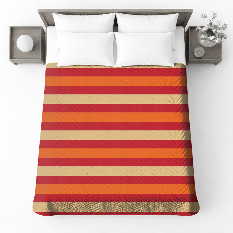 Couvre-lit matelassé à rayures rouges et oranges toutes tailles, Twin