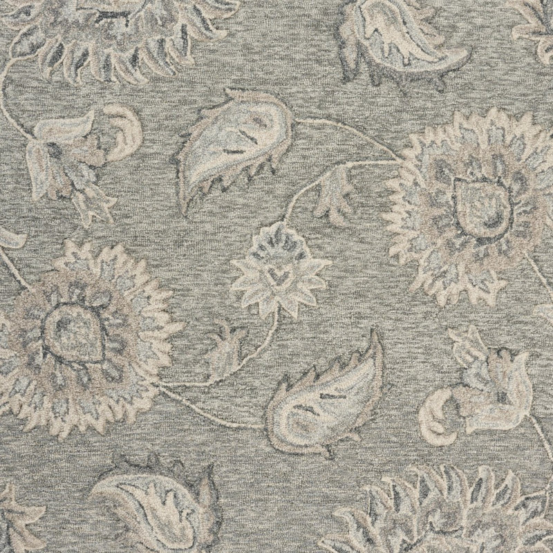 Tapis d'intérieur gris / traditionnel en laine naturelle fabriqué à la main Munz, Rectangle 7 pi x 9 pi