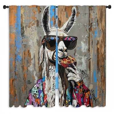 Rideaux de fenêtre lama animaux éclectiques - 2 panneaux