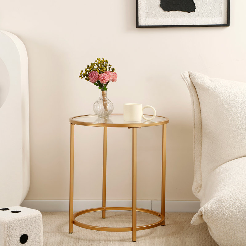 Round Glass Top End Side Table, Gold
