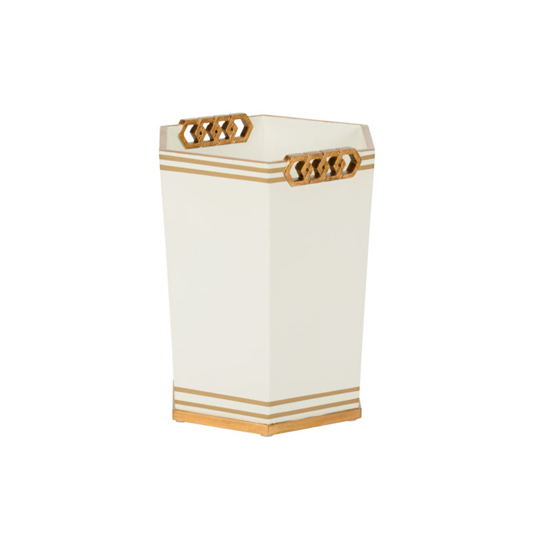 Oliver 3 Gallons Waste Bin, White/Gold
