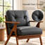 Fauteuil d'appoint rétro moderne du milieu du siècle, structure en bois massif de 71 cm de large, recouvert de tissu.