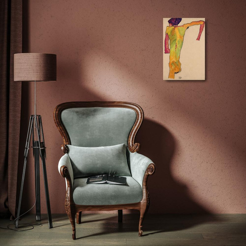 «Masculin nu, se prélassant» par Egon Schiele - Art mural sur toile tendue avec châssis, H 18 po x l 14 po