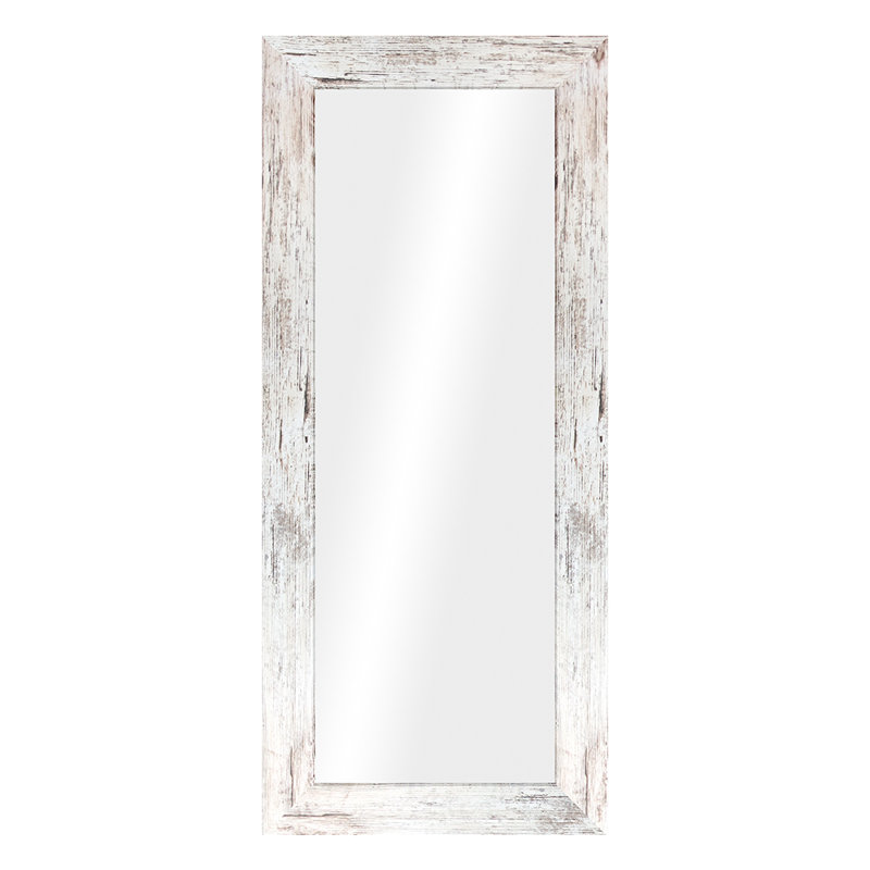 Jarel Wood Flat Wall Mirror, White/Brown, 148cm H x 60cm W