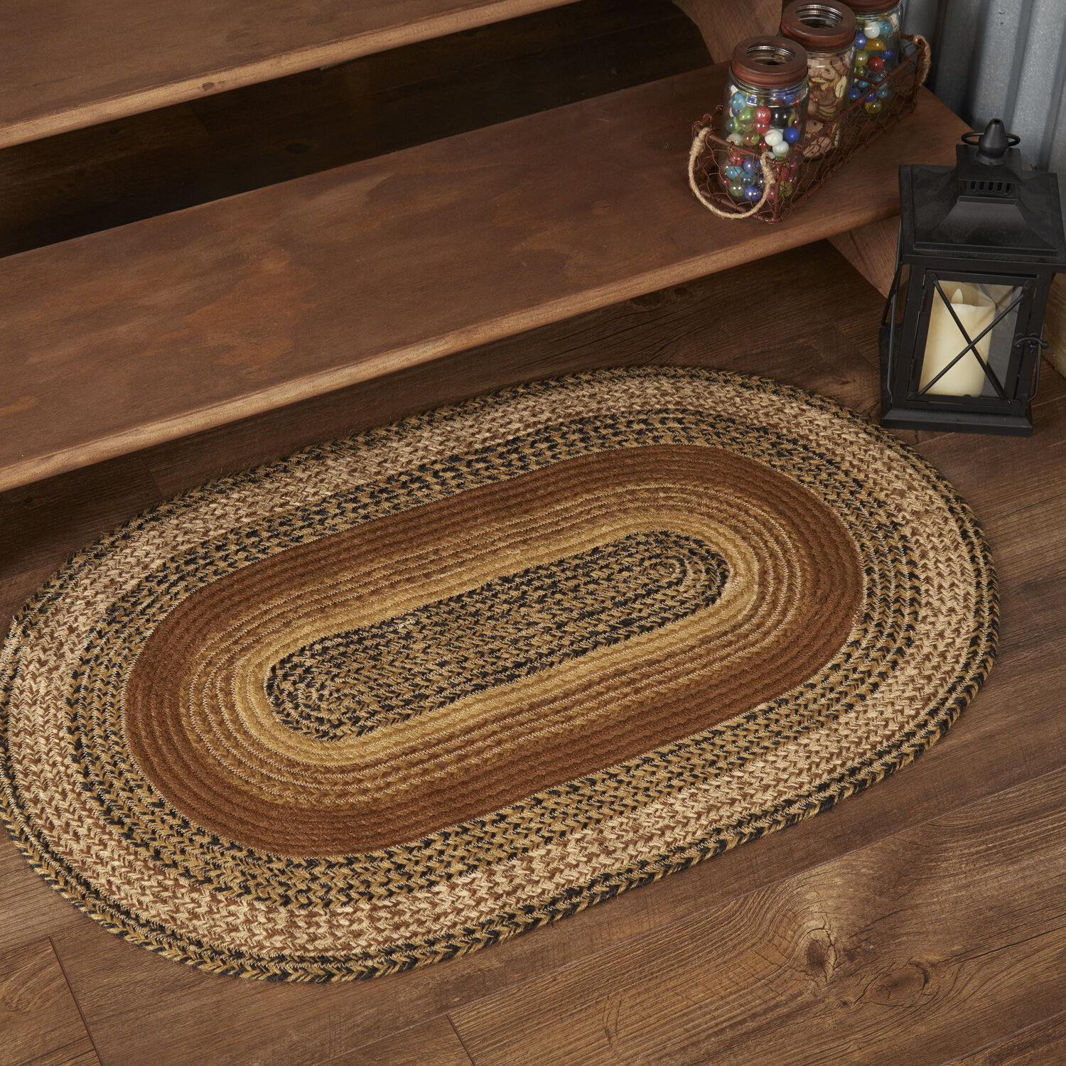 Winston Porter Oval Amagine Geometric Braided Jute Black/Caramel Area ...