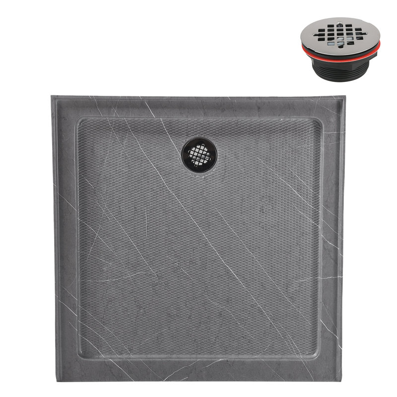 Base de douche en alcôve en acrylique gris mat 36 po x 36 po avec drain central Streamline, Gris mat