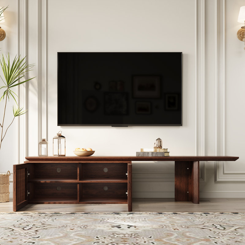 Jarisa 110.24'' W Storage Credenza， Retracted Extendable TV Stand -Wood TV Console Media Cabinet with Storage, Brown