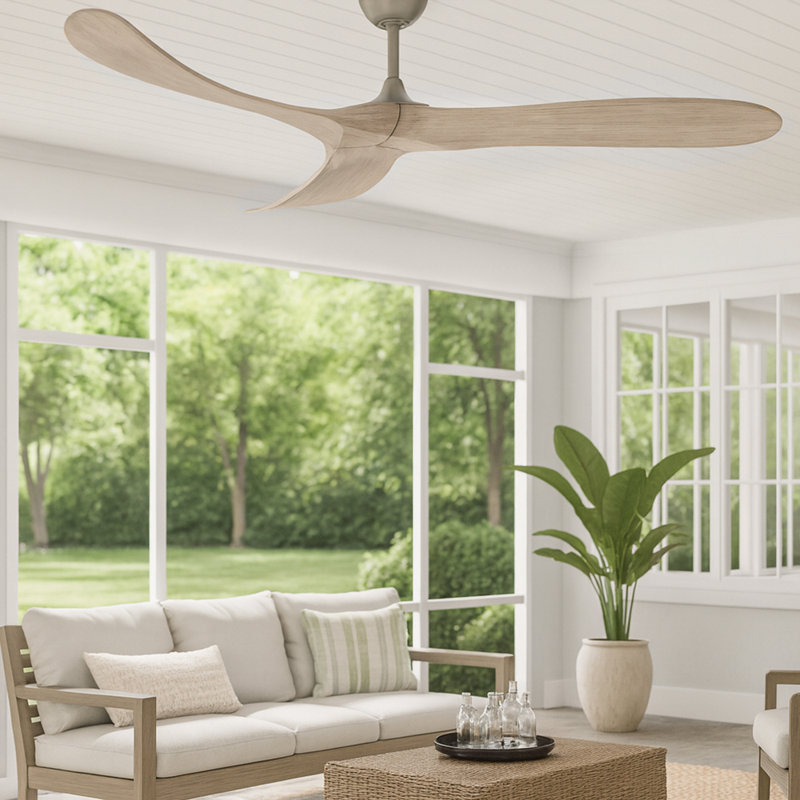 Hinkley Fan Swell Smart Fan, Brushed Nickel, 60" Wide, Bleached Ashwood