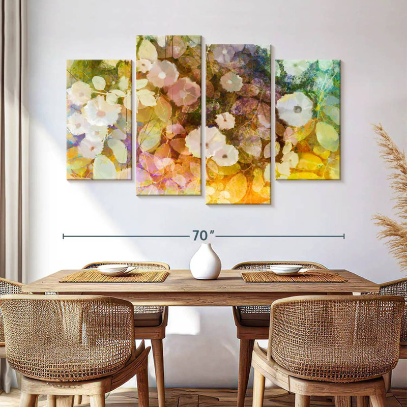 Fleurs blanches abstraites, H 42 po x l 68 po